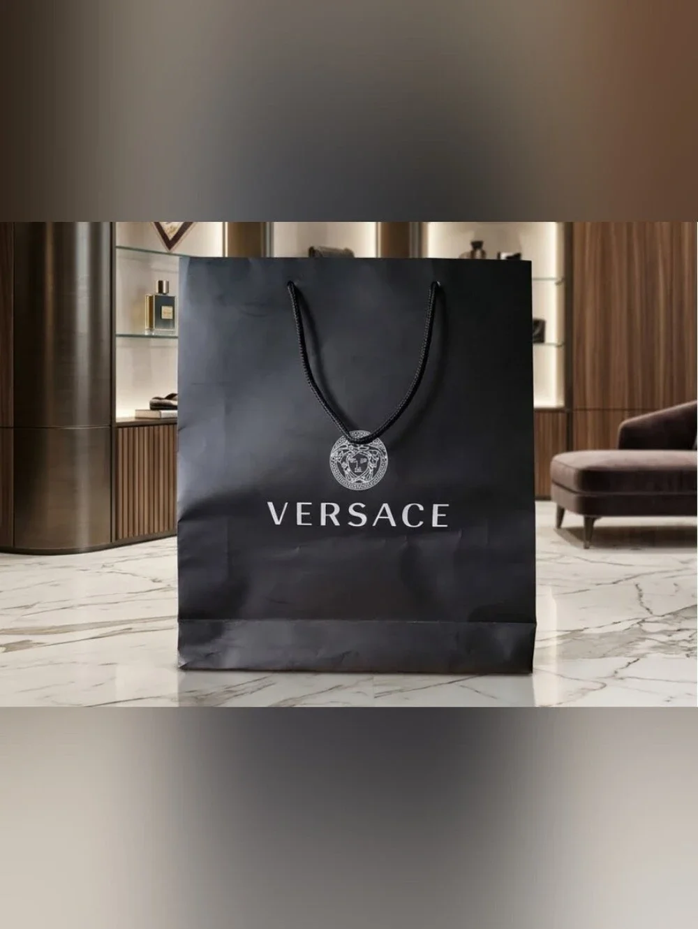 VERSACE Shopping Bag Black Silver Logo